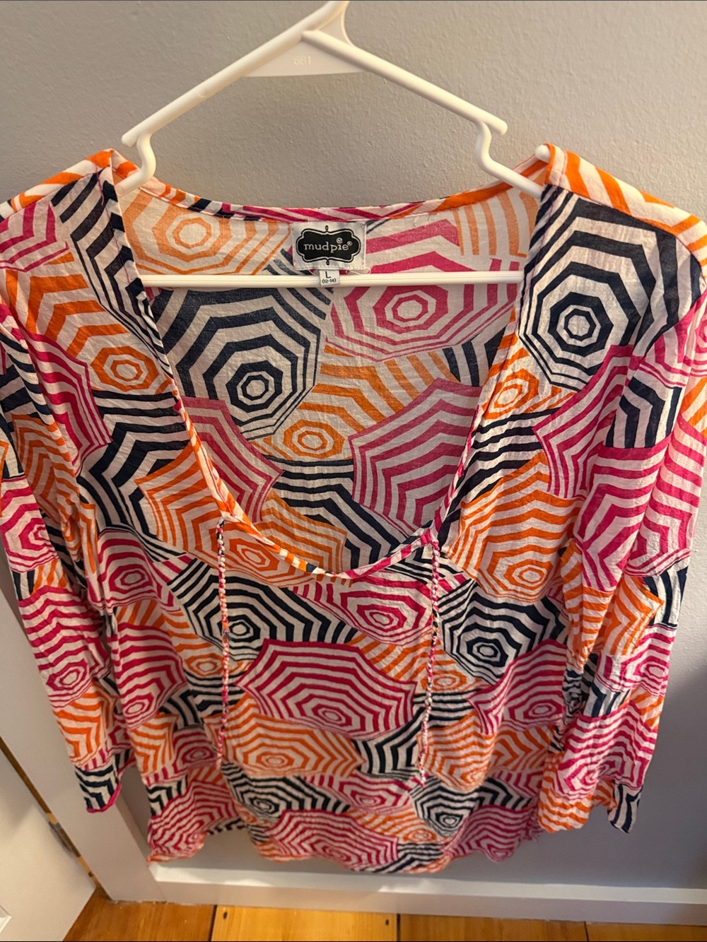Mud Pie Multicolor Geometric V-Neck Tunic - Pink, Orange, Black